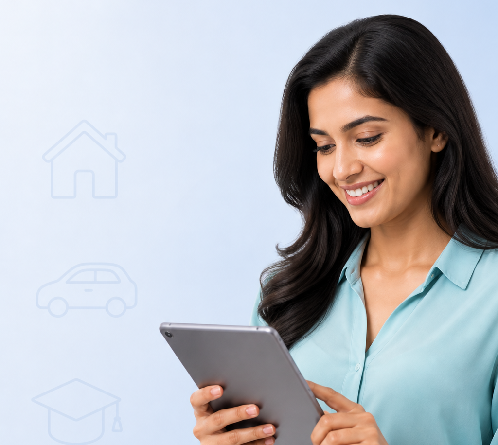Customer reviewing other loan options on a tablet